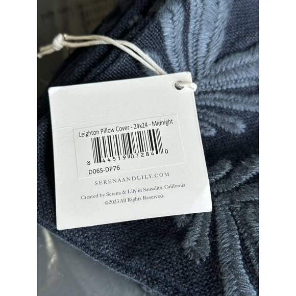 NEW Serena & Lily Leighton Embroidered Pillow Cover (24” SQ)-Midnight Blue - Picture 2 of 2